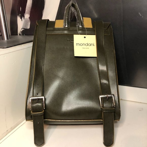NWT Mondani New York Dark Green Vegan Leather Backpack - Picture 3 of 7